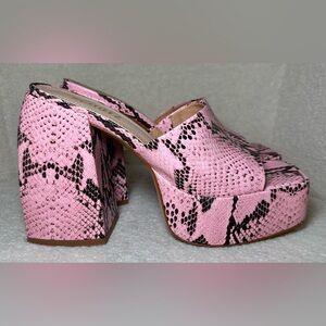 SCHUTZ Aretha snake print chunky stacked high heel platform pink black grey gray